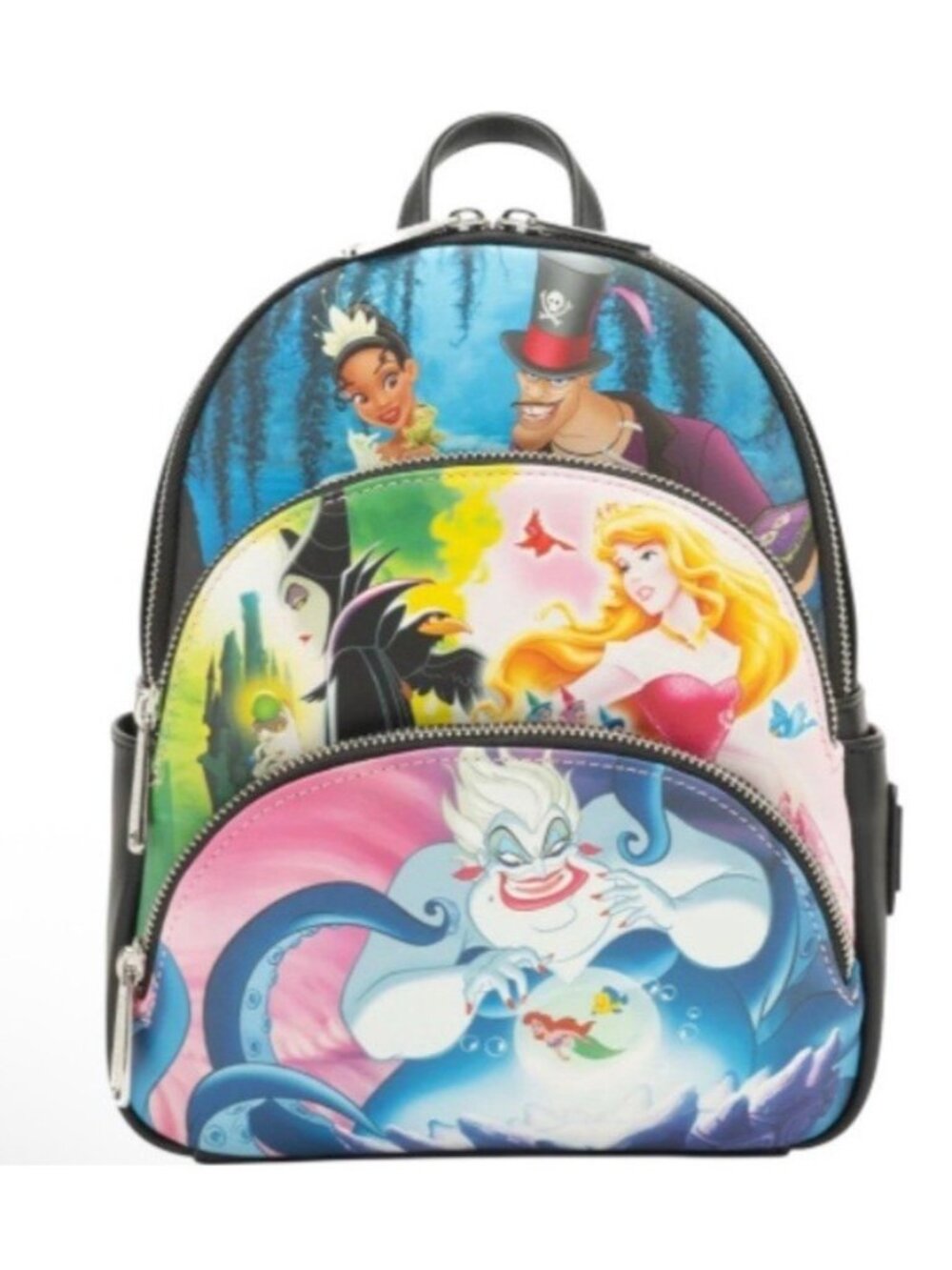 Loungefly Disney Princesses vs Villains Triple Zip Backpack Ursula Maleficent NW